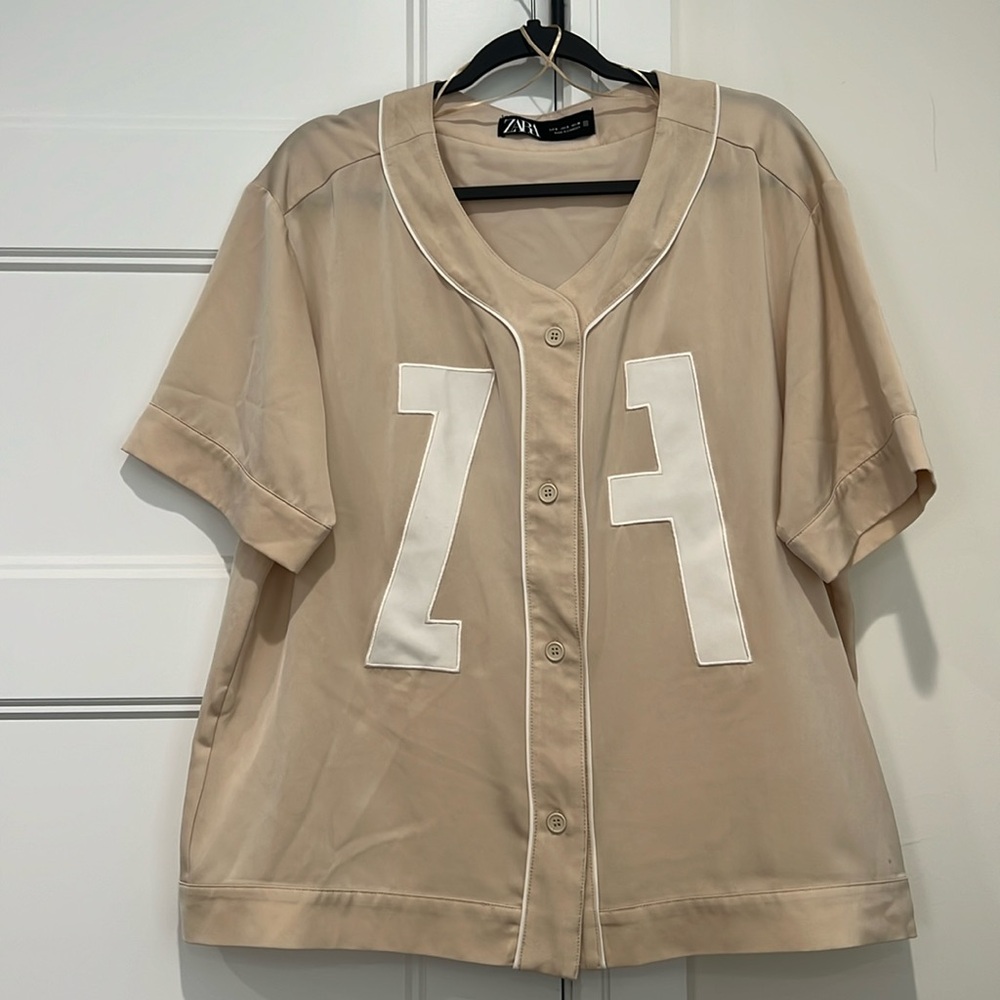 Zara Satin Baseball Jersey Top